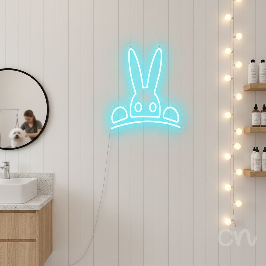 Custom Neon | Rabbit Design Neon Sign | 16x19 | Sky Blue Neon Sign for Decor 2