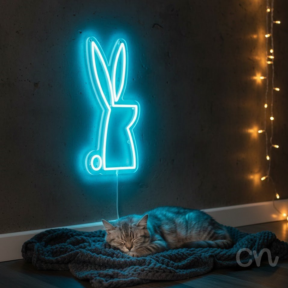 Custom Neon | Rabbit Outline Neon Sign | 19x11 | Blue Light Decor for Bedroom and Bar 2