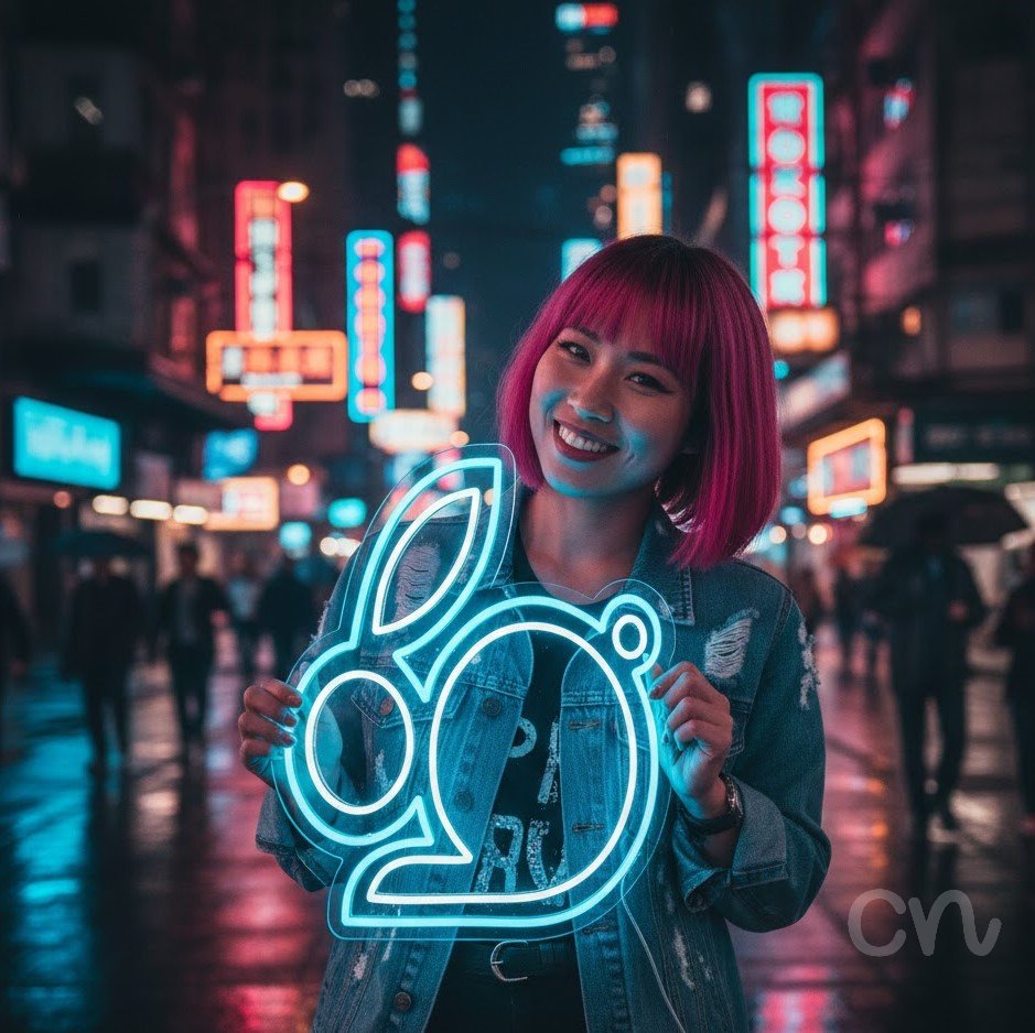 Custom Neon | Rabbit Neon Sign | 19x21 | Ice Blue Neon Sign for Home Decor and Bedroom