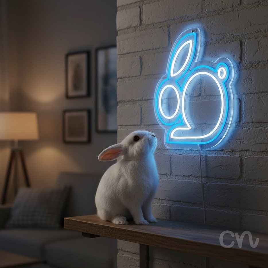 Custom Neon | Rabbit Neon Sign | 19x21 | Ice Blue Neon Sign for Home Decor and Bedroom 2