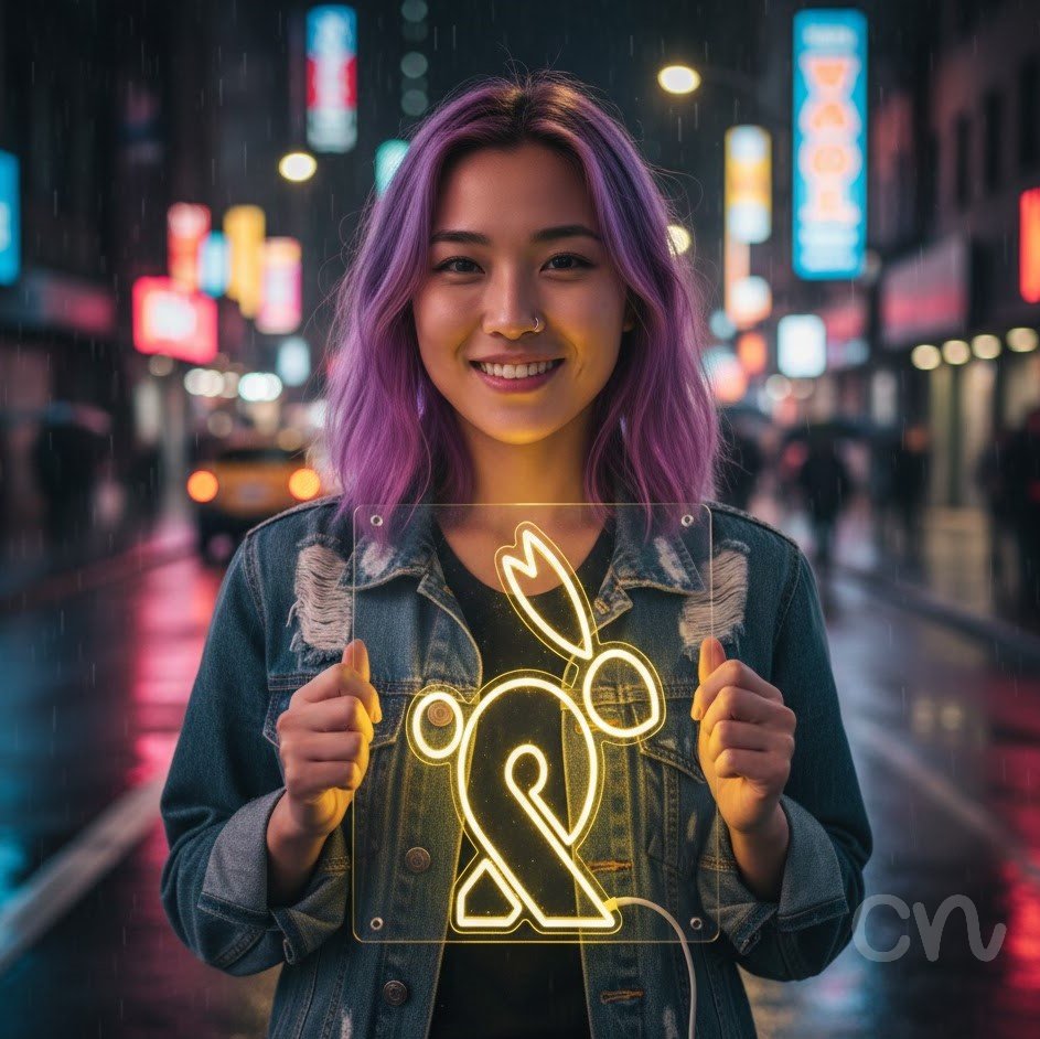 Custom Neon | Rabbit Design Neon Sign | 21x18 | Yellow Neon Sign for Wall Decor