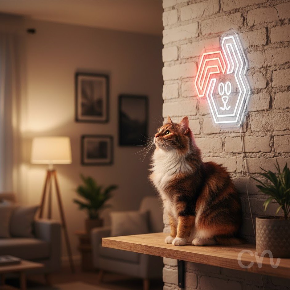 Custom Neon | Rabbit Face Neon Sign | 19x20 | Red and White Neon Sign for Home Decor