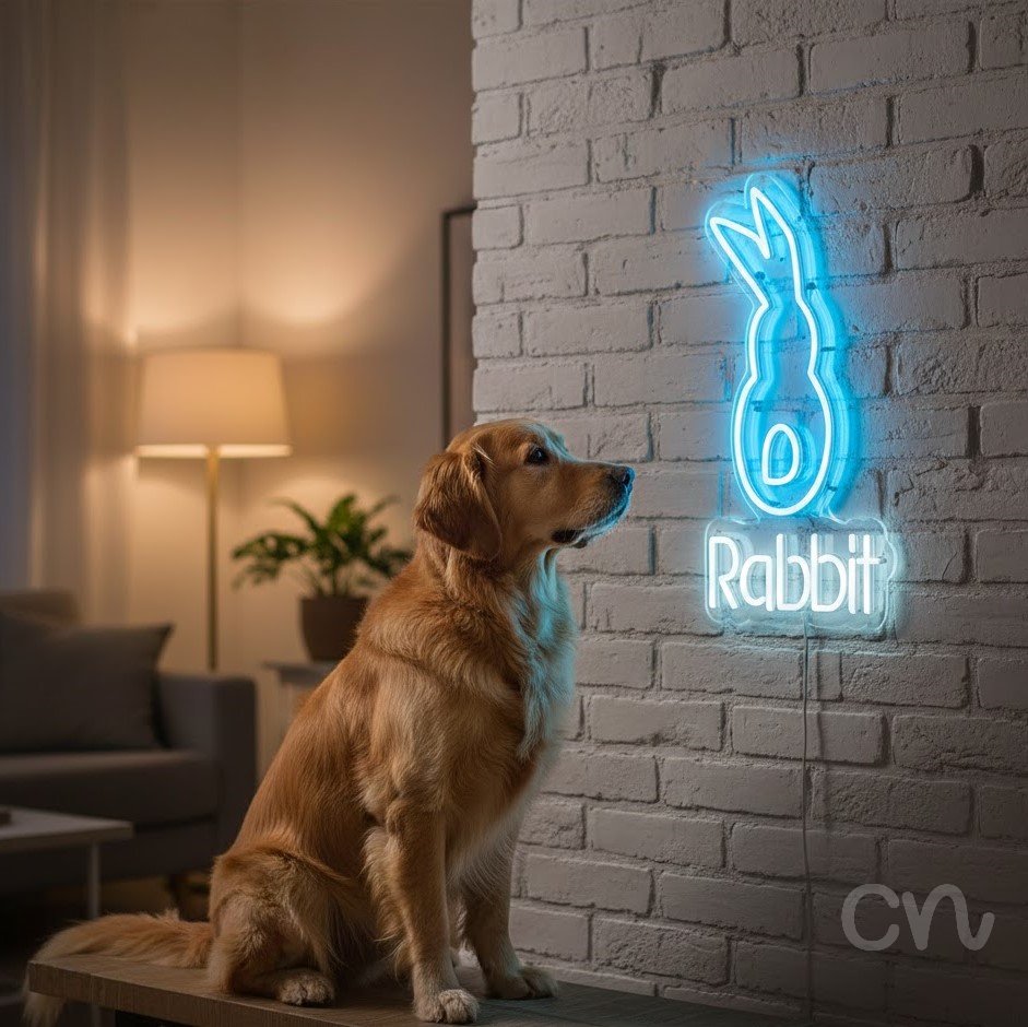 Custom Neon | Rabbit Neon Sign | 20x14 | Ice Blue and White Neon Sign for Decor 2