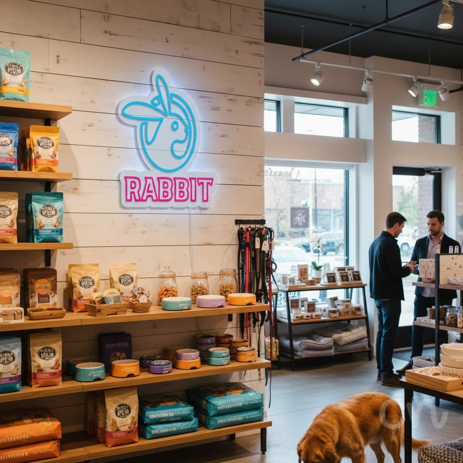 Custom Neon | Rabbit Neon Sign | 19x20 | Hot Pink and Ice Blue Bright Neon Sign 2