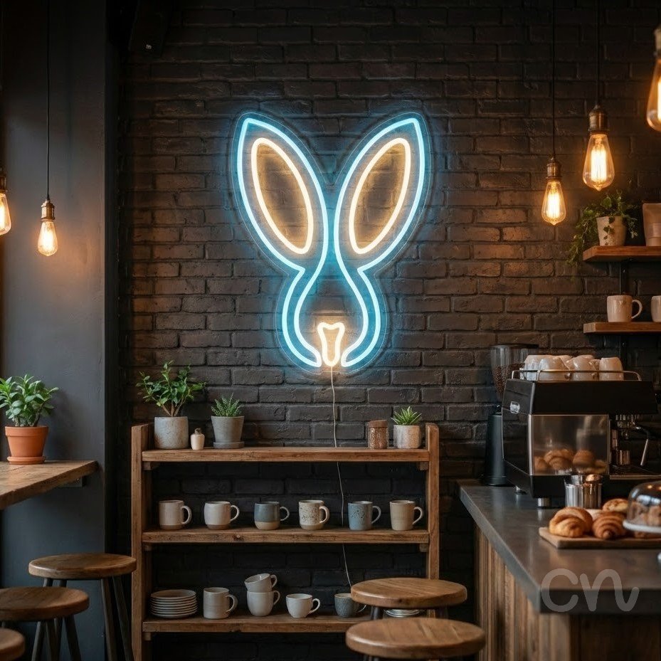 Custom Neon | Rabbit Face Neon Sign | 19x18 | Ice Blue and Warm White