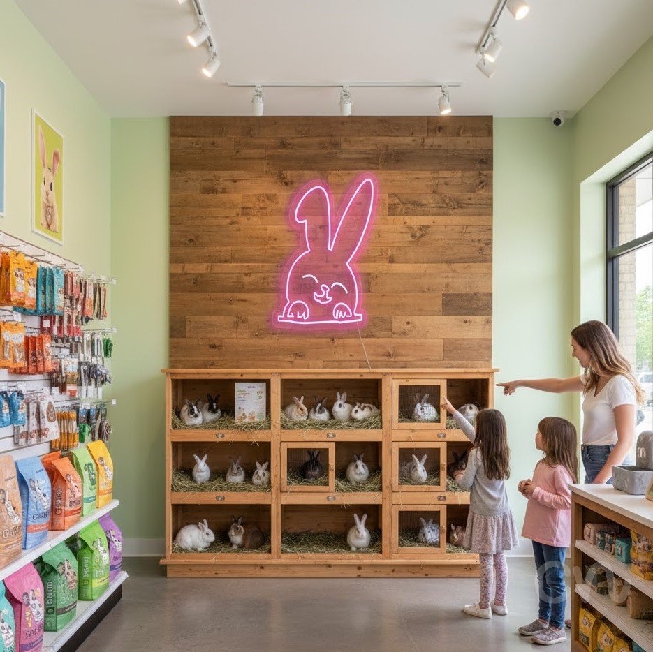 Custom Neon | Bunny Design Neon Sign | 20x19 | Hot Pink Color for Home Decor