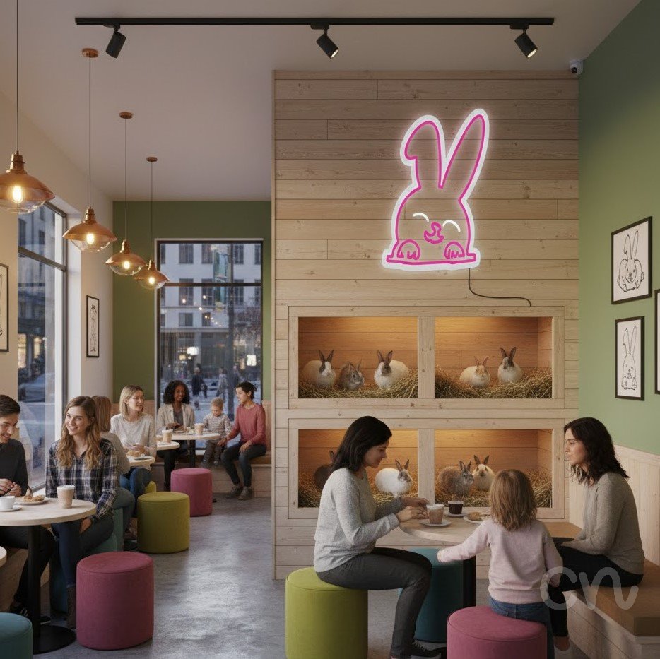 Custom Neon | Bunny Design Neon Sign | 20x19 | Hot Pink Color for Home Decor 2