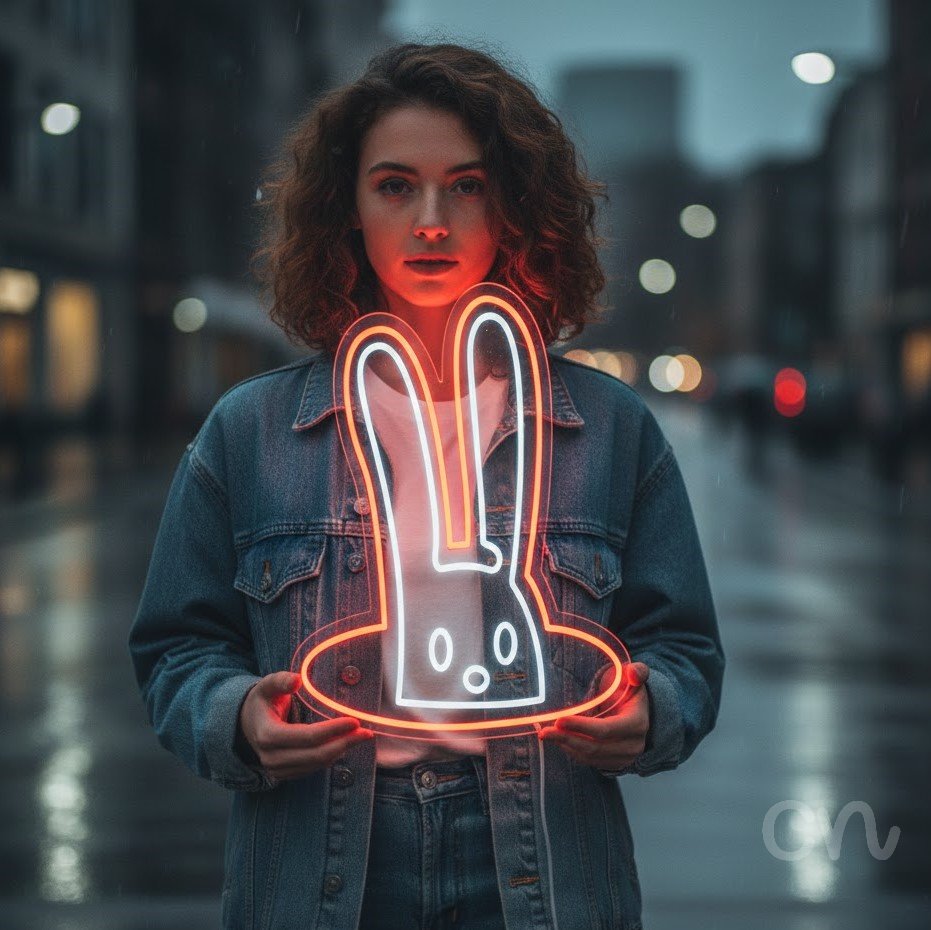 Custom Neon | Rabbit in Hat Neon Sign | 21x22 | Red Neon Sign for Magic Themed Decor