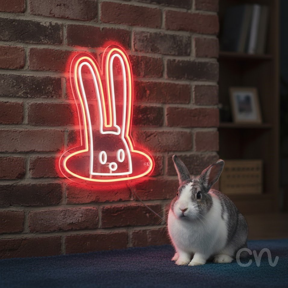 Custom Neon | Rabbit in Hat Neon Sign | 21x22 | Red Neon Sign for Magic Themed Decor 2