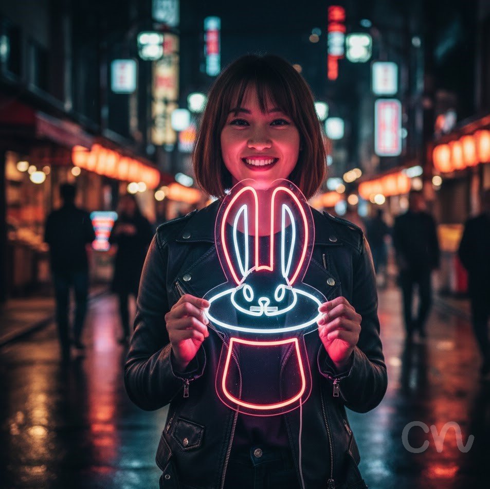 Custom Neon | Rabbit in Hat Neon Sign | 23x18 | Red | Unique Restaurant Bar Decor