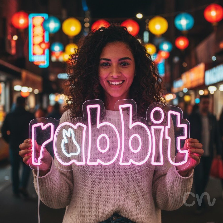 Custom Neon | Rabbit Neon Sign | 18x24 | Pink Neon Sign for Room Decor and Home Office