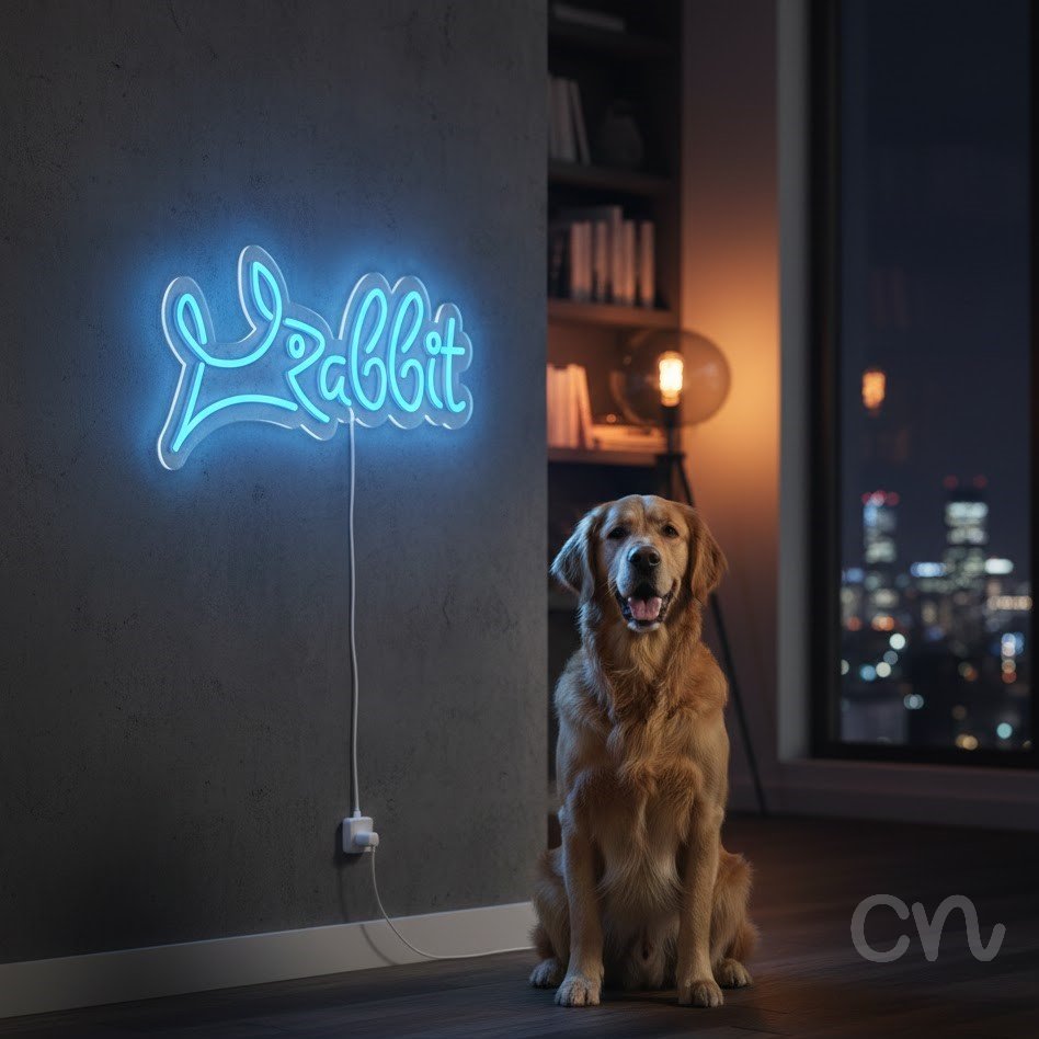 Custom Neon | Rabbit Neon Sign | 10x23 | Ice Blue Neon Sign for Home Decor and Lounge 2