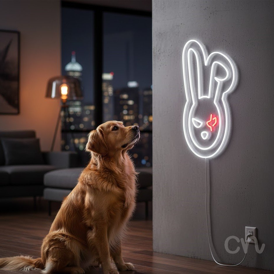 Custom Neon | Bunny Face Neon Sign | 21x15 | White and Red Neon Sign for Home Decor 2