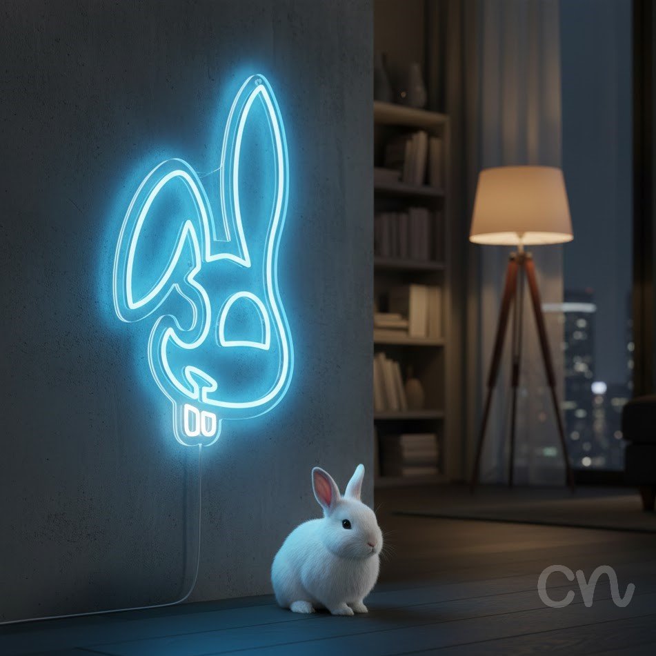 Custom Neon | Rabbit Face Neon Sign | 23x17 | Ice Blue Neon Sign for Room Decor 2