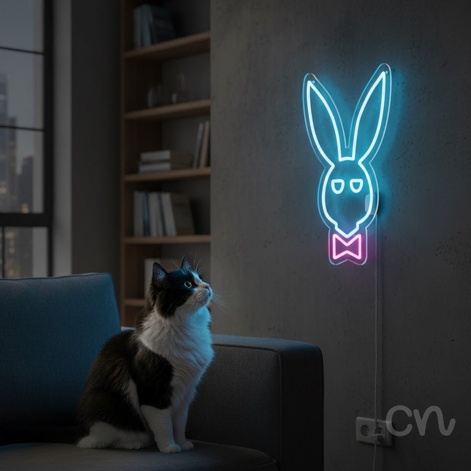 Custom Neon | Bunny Head Neon Sign | 20x14 | Ice Blue and Pink Light for Room Decor 2