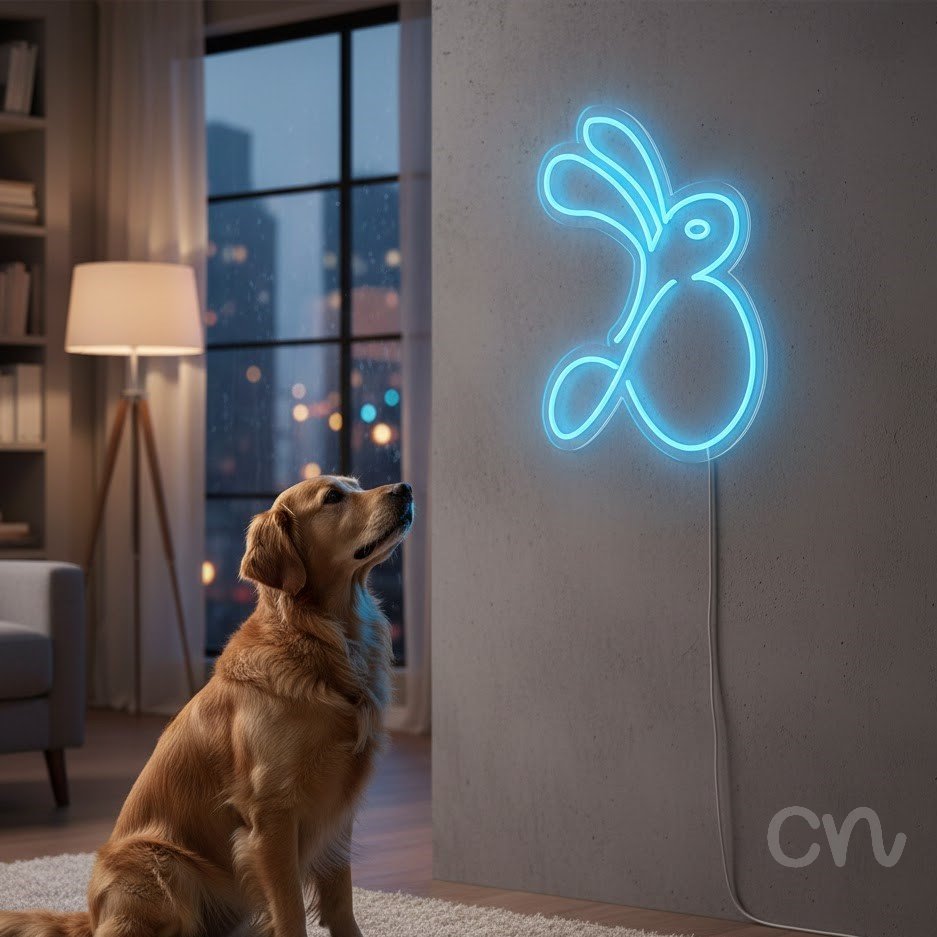 Custom Neon | Rabbit Design Neon Sign | 20x21 | Ice Blue Bright Neon Wall Art 2