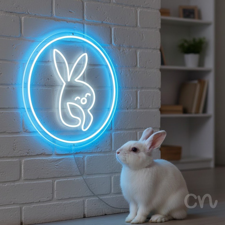 Custom Neon | Rabbit Face Neon Sign | 20x20 | White Blue Neon Sign for Room Decor