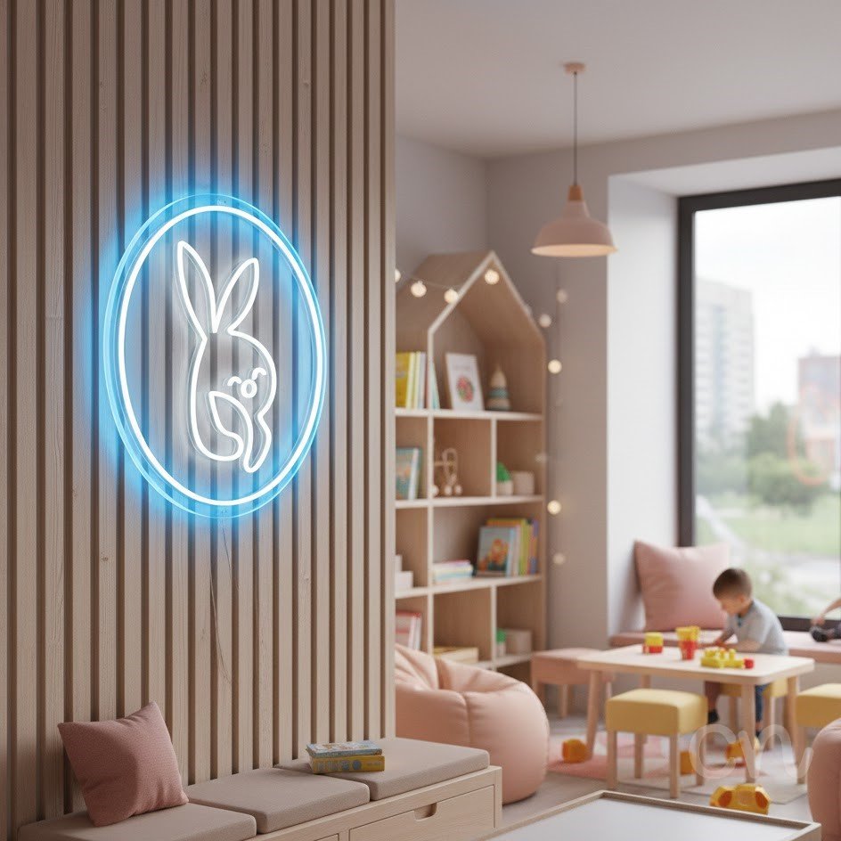 Custom Neon | Rabbit Face Neon Sign | 20x20 | White Blue Neon Sign for Room Decor 2