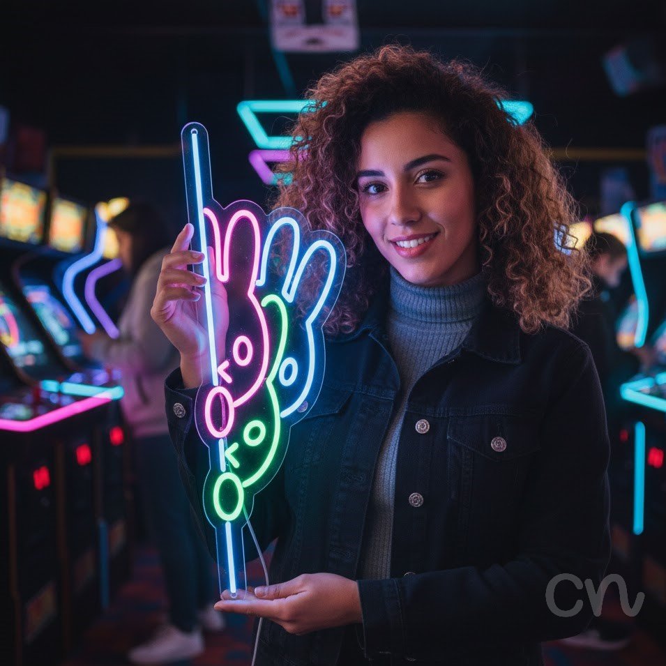 Custom Neon | Abstract Bunny Pattern Neon Sign | 23x11 | Hot Pink Ice Blue Green