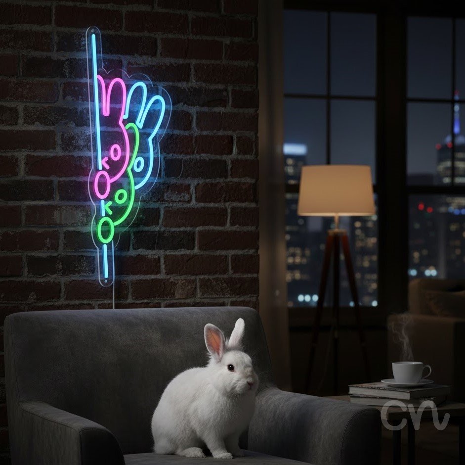 Custom Neon | Abstract Bunny Pattern Neon Sign | 23x11 | Hot Pink Ice Blue Green 2