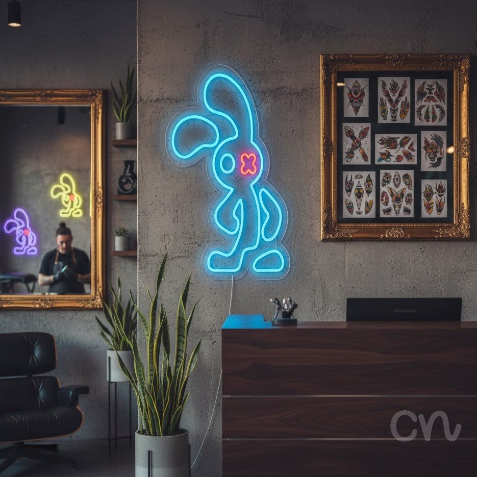 Custom Neon | Rabbit Design with X Neon Sign | 22x18 | Ice Blue and Red 2