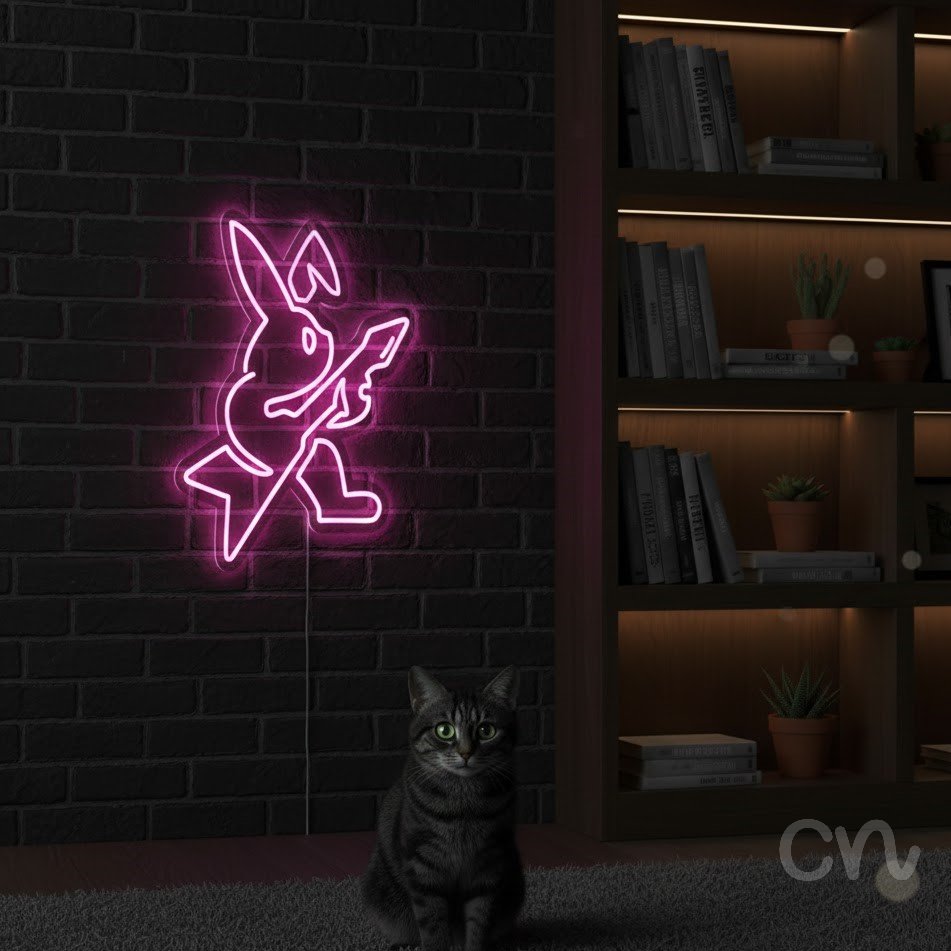 Custom Neon | Rabbit Playing Guitar Neon Sign | 23x22 | Hot Pink 2
