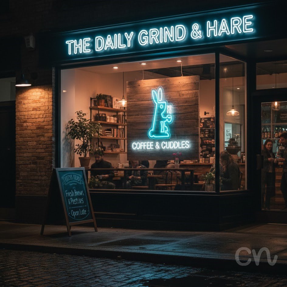 Custom Neon | Rabbit with Coffee Neon Sign | 19x14 | Ice Blue 2