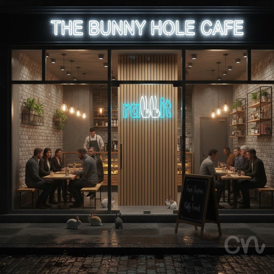 Custom Neon | Rabbit Neon Sign | 9x24 | Blue and White Neon Sign for Bedroom and Decor