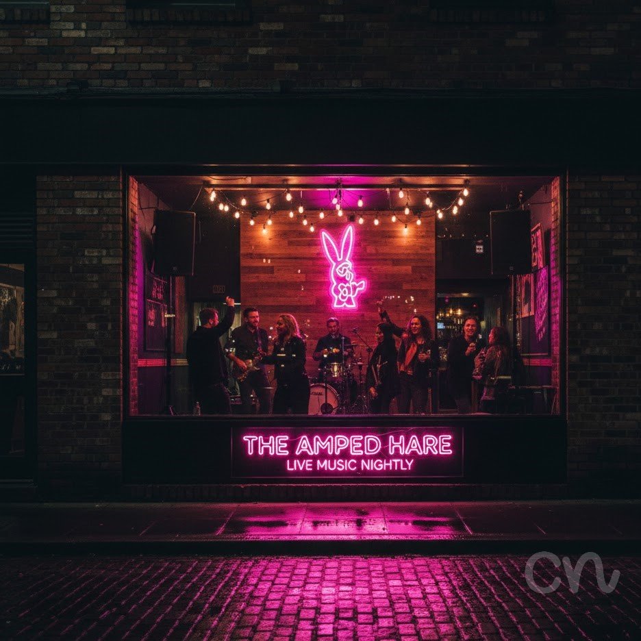 Custom Neon | Bunny with Guitar Neon Sign | 21x16 | Hot Pink 2