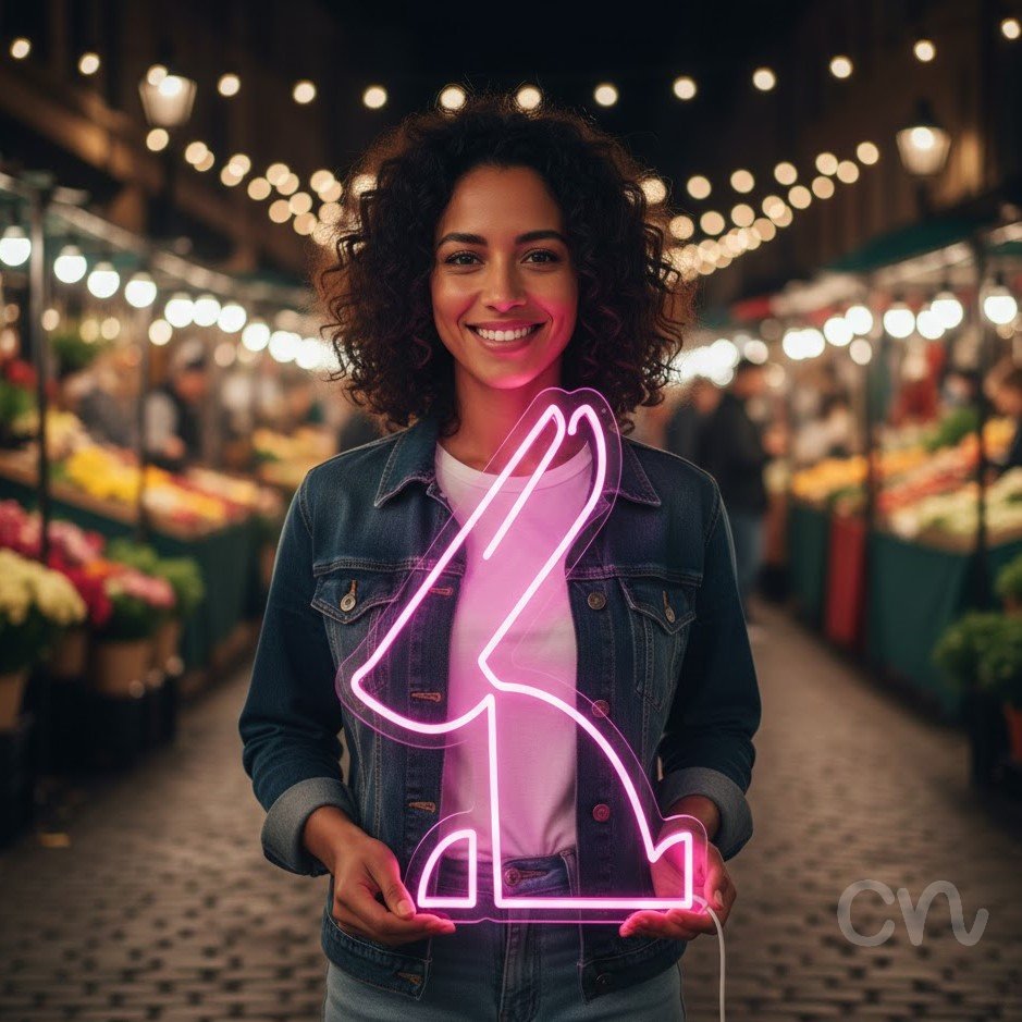 Custom Neon | Rabbit Neon Sign | 19x18 | Hot Pink Bright Neon Sign for Decor