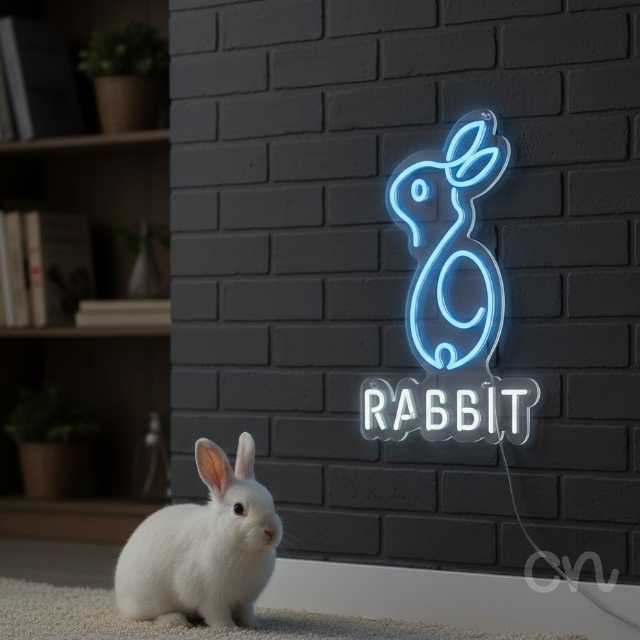 Custom Neon | Rabbit Neon Sign | 21x18 Inches | Ice Blue Neon Sign for Home Decor 2