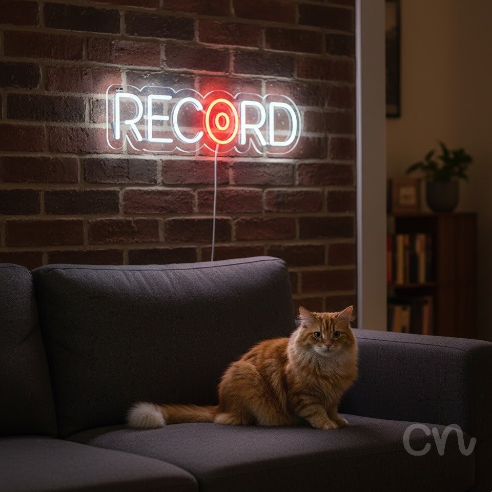 Custom Neon | Record Neon Sign | 6x24 | Red and White Neon Sign for Rooms Bar Gaming 2