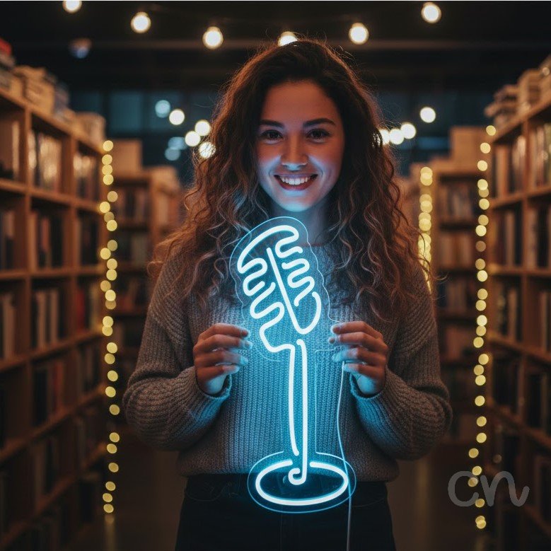 Custom Neon | Microphone Neon Sign | 22x13 | Ice Blue | Perfect for Music Rooms