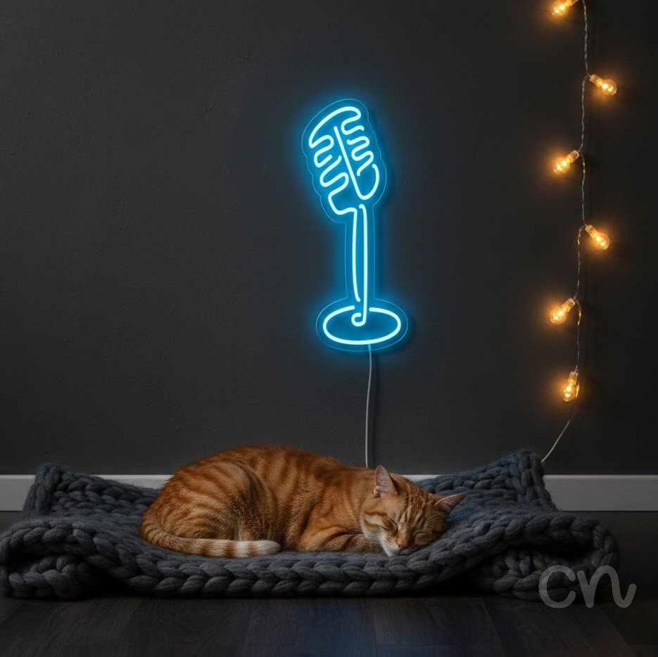 Custom Neon | Microphone Neon Sign | 22x13 | Ice Blue | Perfect for Music Rooms 2