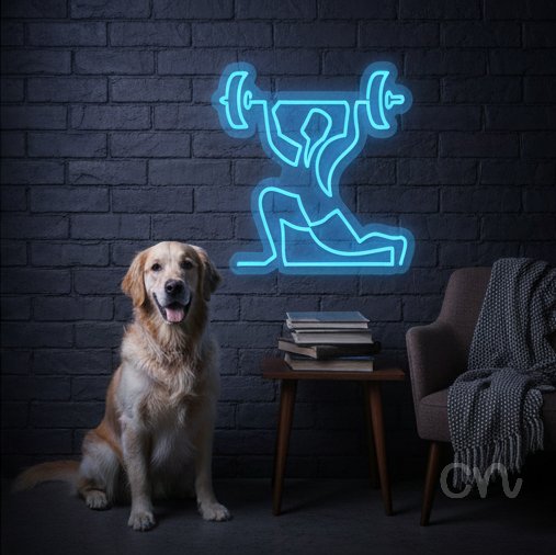 Custom Neon | Weightlifter Neon Sign | 17x20 | Ice Blue Neon Sign for Gym Decor 2