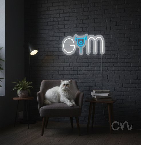 Custom Neon | Gym Neon Sign | 8x20 | Ice Blue Neon Sign for Home Gym or Fitness Space 2