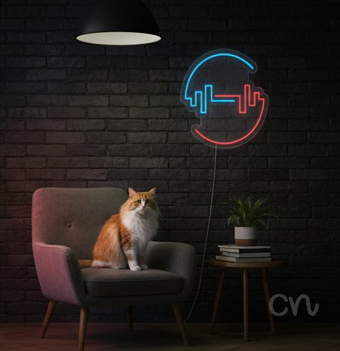 Custom Neon | Headphones with Heartbeat Neon Sign | 16x16 | Ice Blue and Red 2