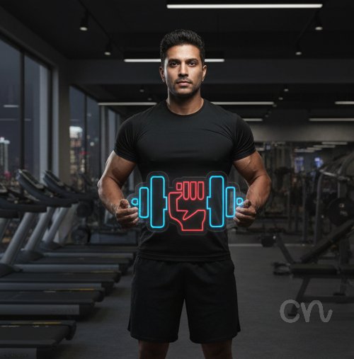 Custom Neon | Dumbbell with Fist Neon Sign | 11x25 Inches | Blue and Red Neon Sign