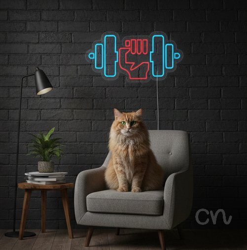 Custom Neon | Dumbbell with Fist Neon Sign | 11x25 Inches | Blue and Red Neon Sign 2