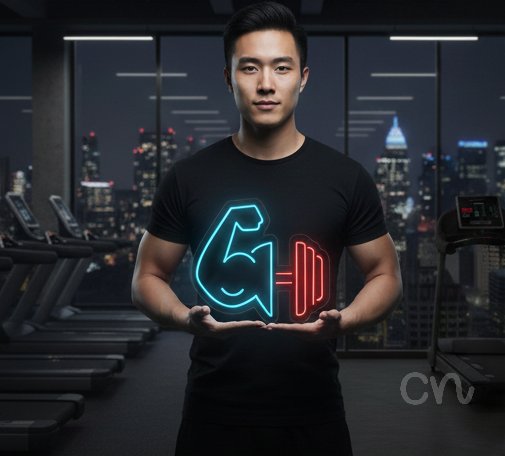 Custom Neon | Arm with Dumbbell Neon Sign | 18x24 Inches | Ice Blue Red Colors