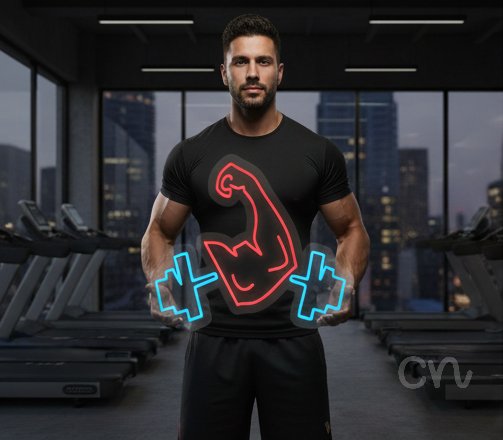 Custom Neon | Flexed Arm with Dumbbells Neon Sign | 16x16 | Red Blue Colors
