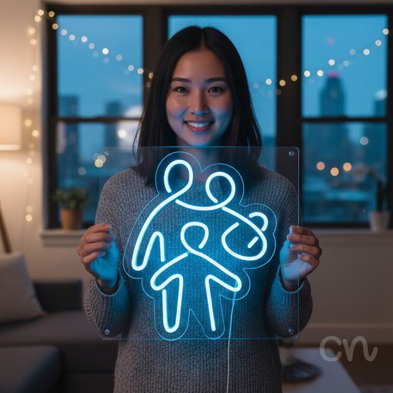 Custom Neon | Family Design Neon Sign | 21x17 | Ice Blue Neon Sign for Home Decor 2