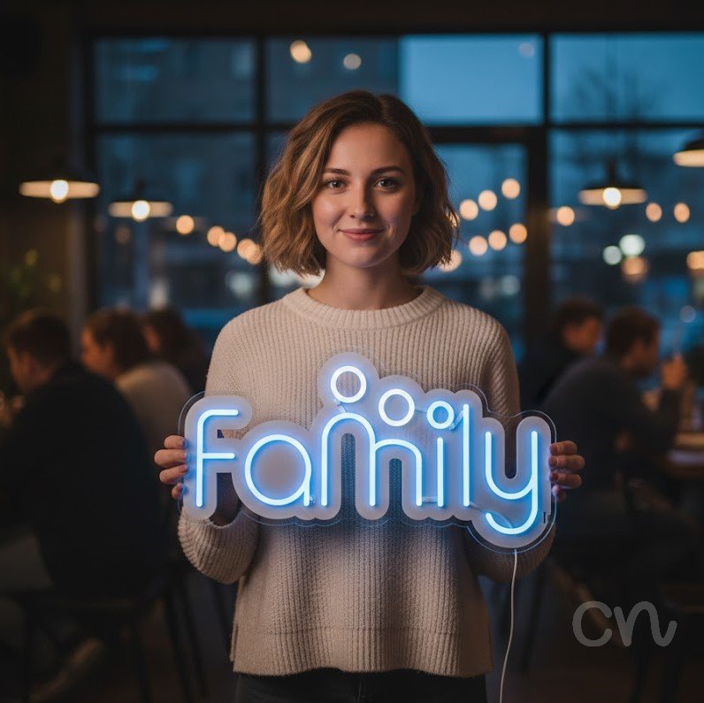 Custom Neon | Family Neon Sign | 13x21 | Light Blue Neon Sign for Home Decor 2