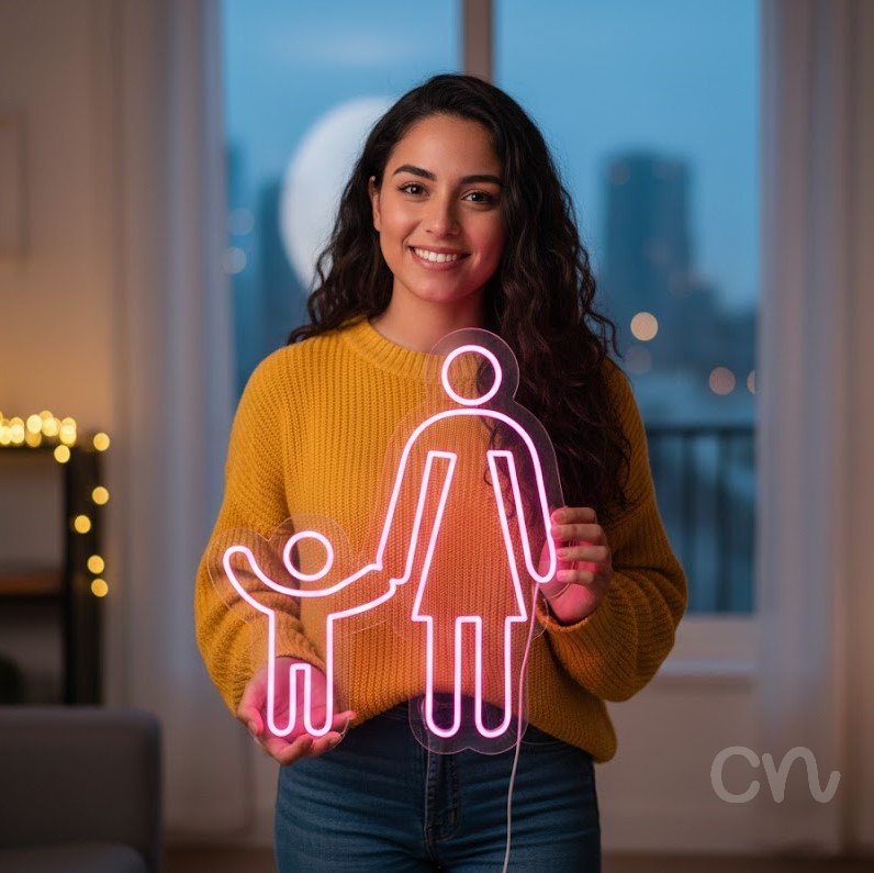 Custom Neon | Adult and Child Neon Sign Neon Sign | 23x20 | Hot Pink