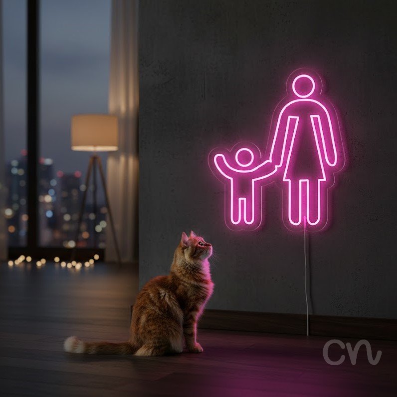 Custom Neon | Adult and Child Neon Sign Neon Sign | 23x20 | Hot Pink 2