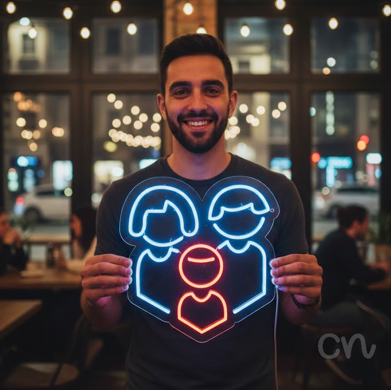 Custom Neon | Family Design Neon Sign | 19x18 | Aqua Red | Custom Home Decor