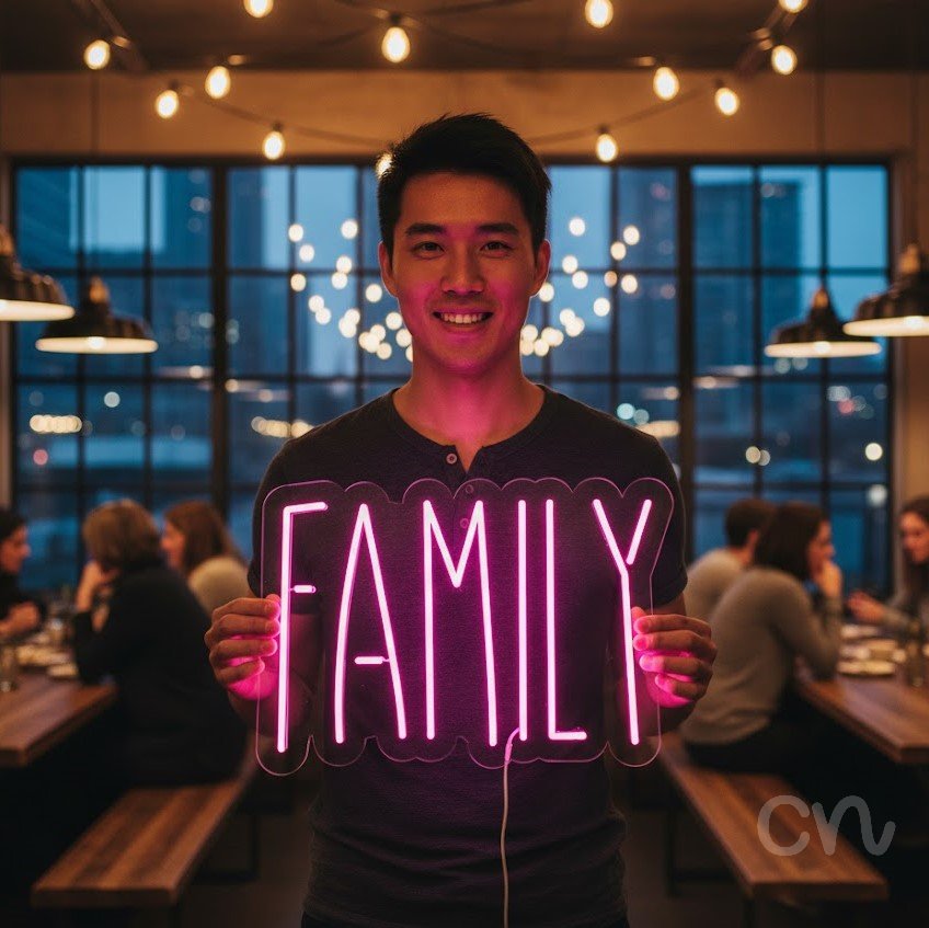 Custom Neon | Family Neon Sign | 15x21 | Hot Pink Bright Neon Sign for Home Decor