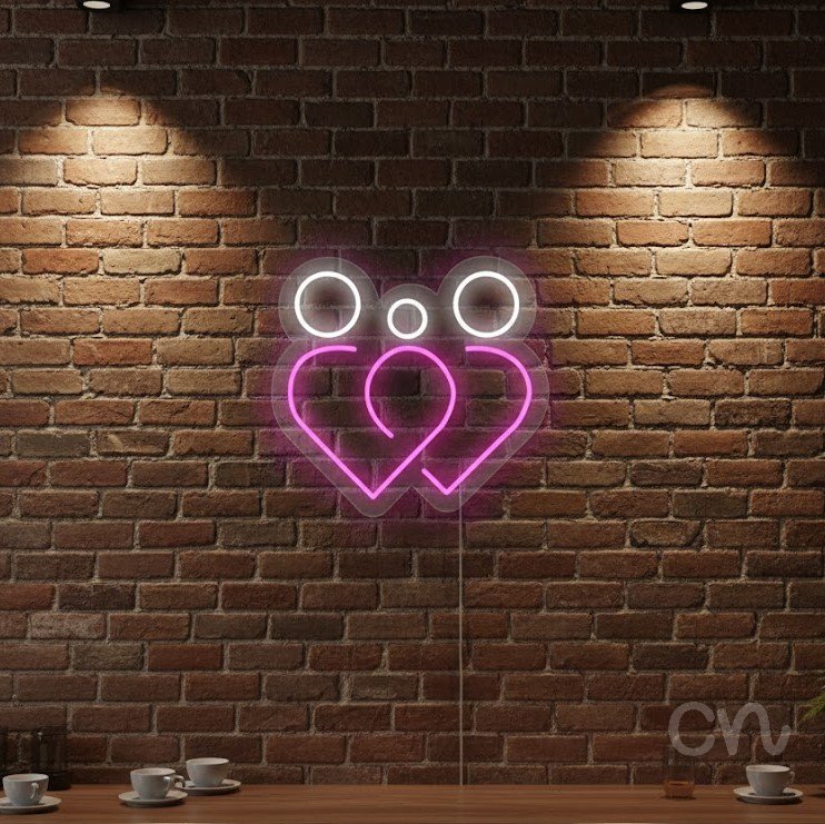 Custom Neon | Family Design Neon Sign | 18x19 | Hot Pink Neon Sign for Home Wall Decor