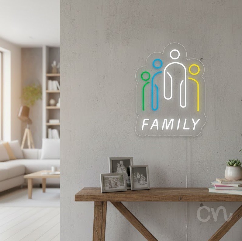 Custom Neon | Family Neon Sign | 22x17 | Green Blue Yellow White Bright Colorful Decor 2