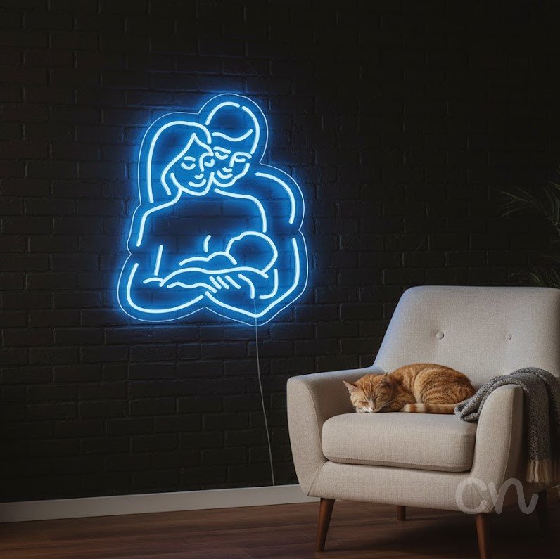 Custom Neon | Family with Baby Neon Sign | 23x19 | Ice Blue 2